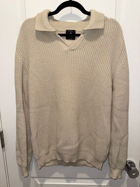 Domenico Vacca for UNTUCKit Cream V-Neck Polo-Collar Knit Sweater